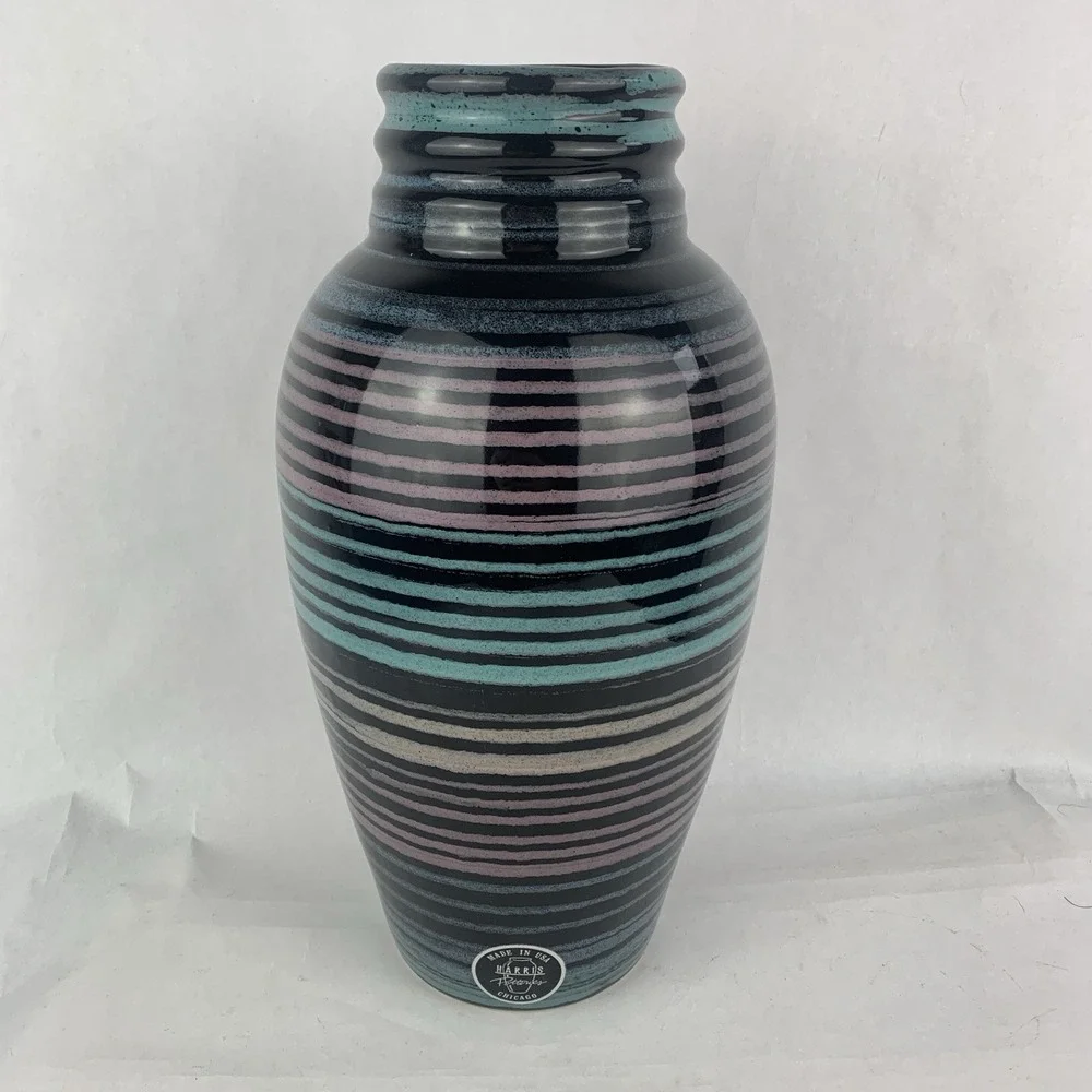 Vtg Harris Potteries Vase Chicago 1980s Retro Mid Century Modern Decor Striped